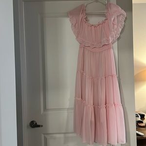 Pink Off Shoulder Flower Ruffle Dress Worn Once Size S/M